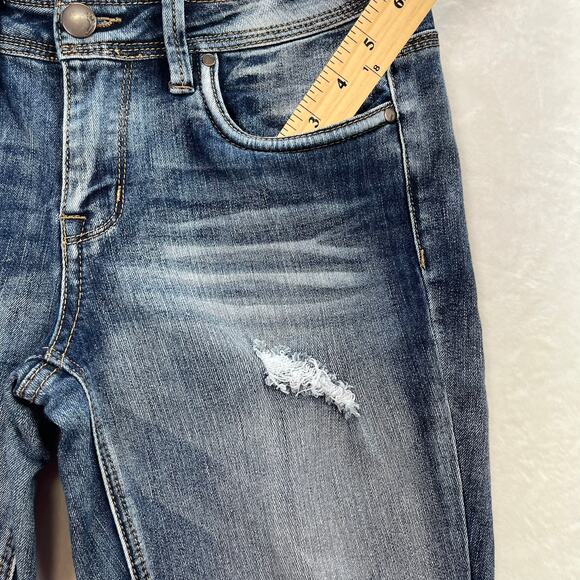 Dollhouse Charley Distressed Stretch Skinny Low Rise Y2K Jeans, Size 9 - Picture 5 of 13